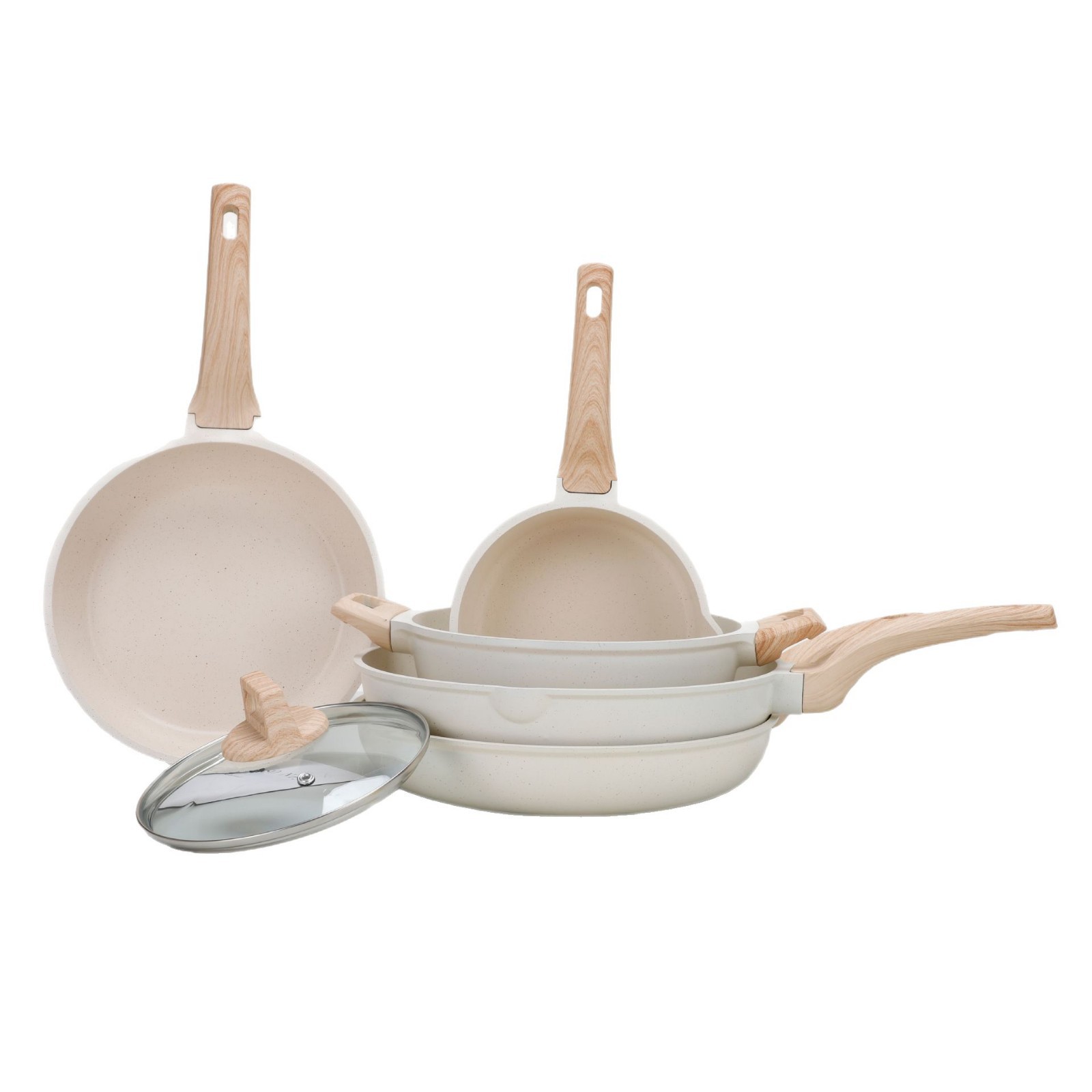 Frying pan set, tourmaline non-stick set, granite cookware, non-stick five-piece set, wok, soup pot, small milk pot Item Picture