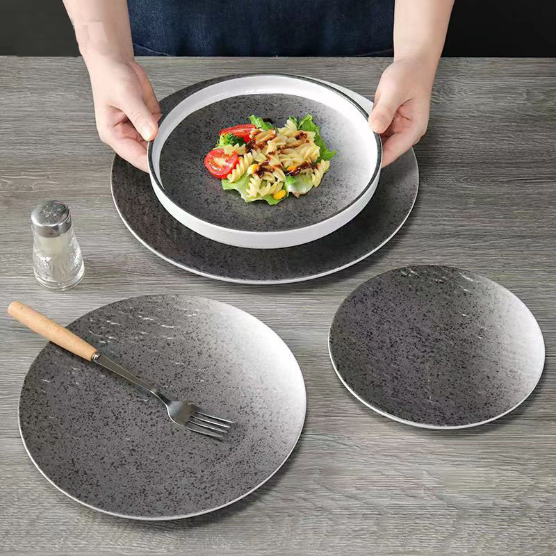 Melamine, a popular Western restaurant steak plate, a creative imitation porcelain plastic plate, a commercial hotel serving plate, and a cold dish plate for banquets Application Scenario