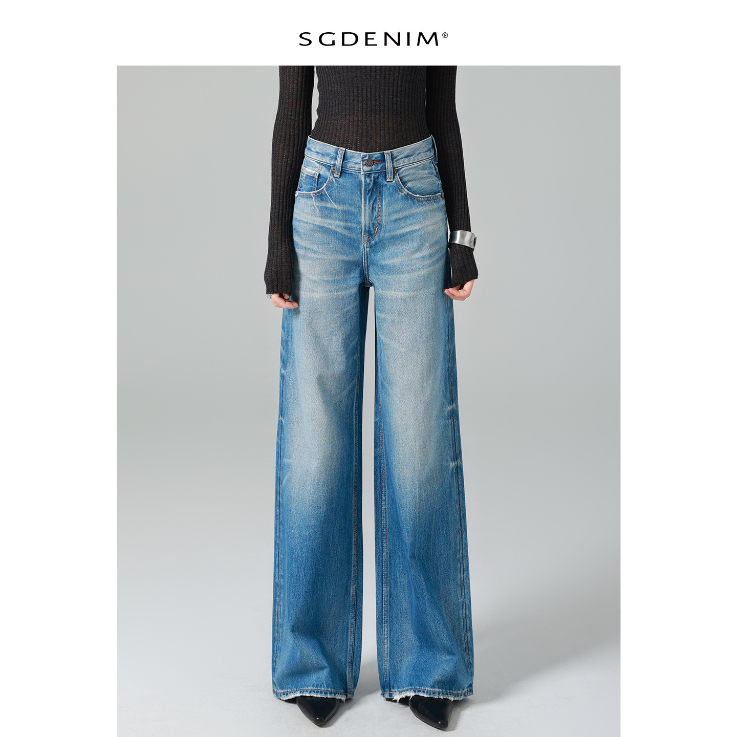 Washed denim/high-waisted jeans for women, loose, wide-leg straight-leg pants with a laid-back and relaxed look, new Spring 26 style, slimming
