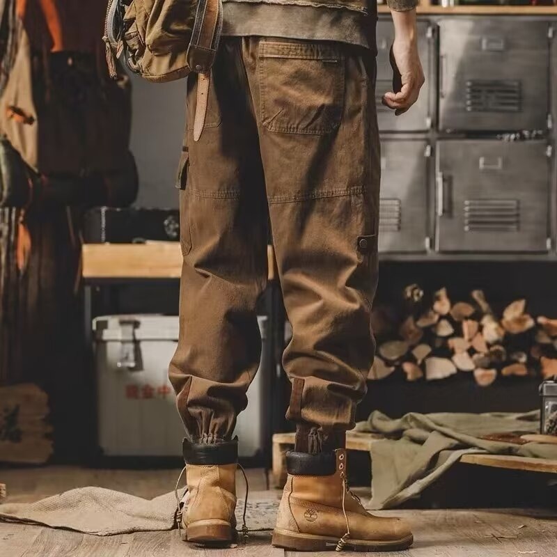 Retro American men's autumn and winter heavyweight workwear long pants, trendy Hong Kong-style versatile loose, tight-fitting Harem pants for men details Picture