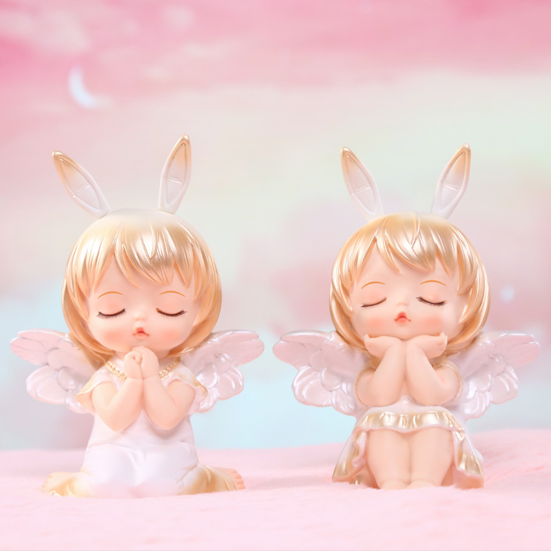 Annie Baby Gilded Vinyl Piggy Bank desktop, Large home entrance decoration, cute Angel Resin handicraft