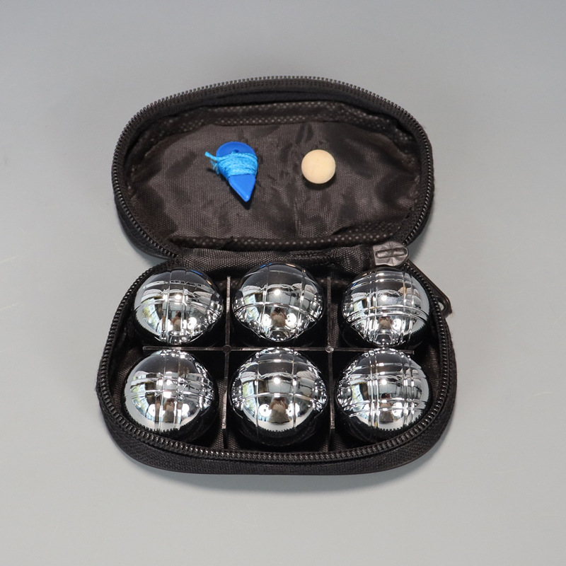 外贸跨境保定铁球镀铬镀钛地掷滚球游戏竞技帆布袋装套六小草地球