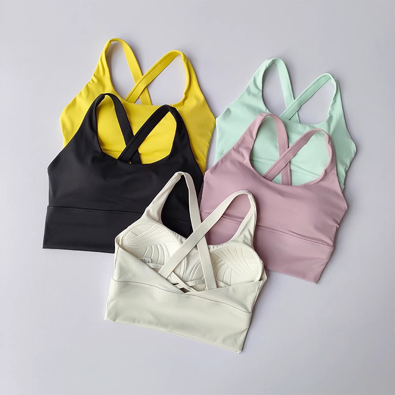Fixed chest pad sports underwear for women, high-strength shock-absorbing and gathering running bra, yoga and fitness underwear