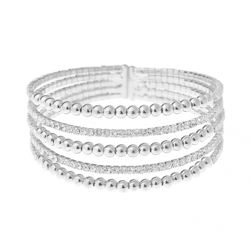 Cross-border fashion design sense copper bead 5-row rhinestone exaggerated bracelet, exquisite and creative new elastic opening jewelry Application Scenario