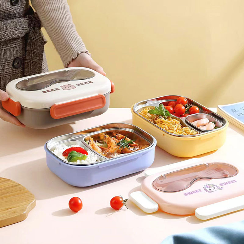 保温饭盒便携上班族长方形午餐盒学生食堂打饭分格便当盒日式分格