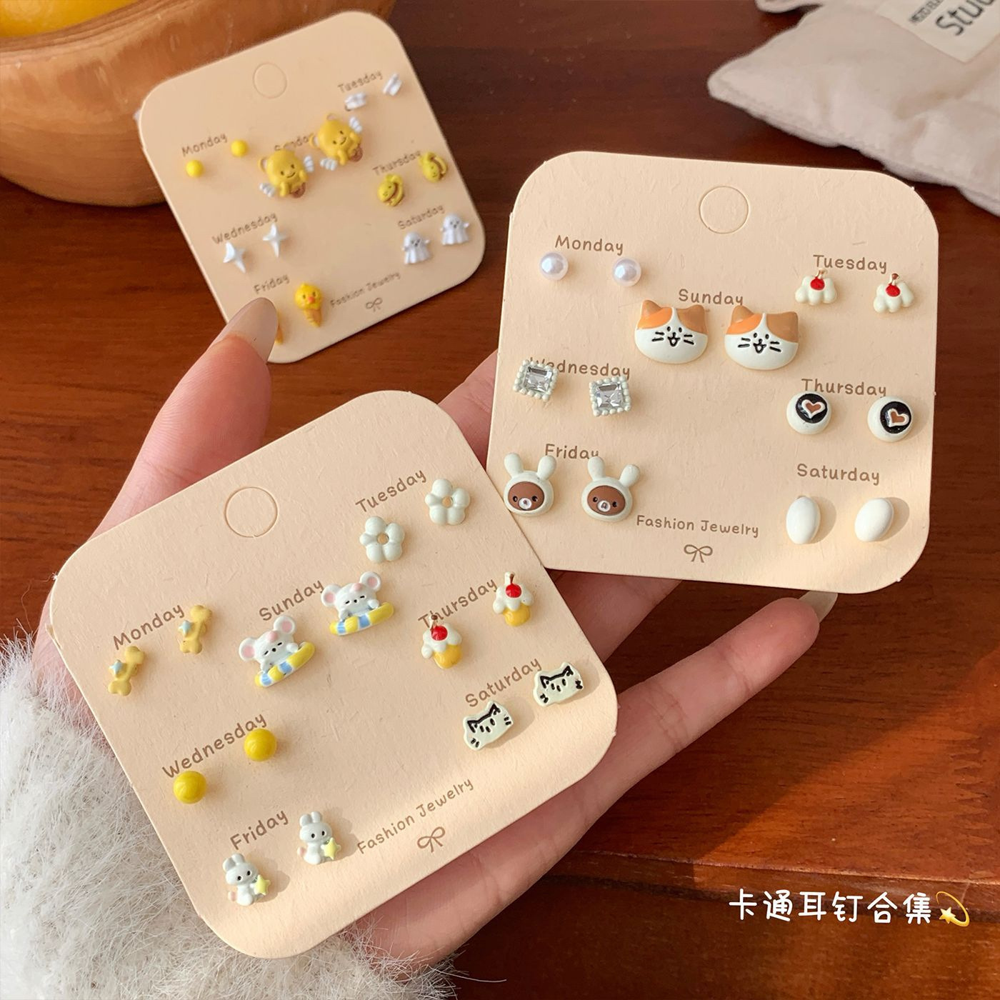 卡通珍珠耳钉合集 纯银925银饰S925耳钉