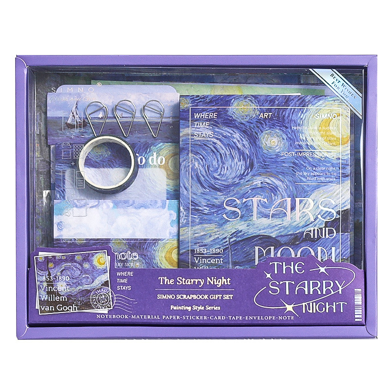 Xinmo Warm Mail Best-selling Cross-border Gift Box Van Gogh Oil Painting Warm Mail Series Rich in color, interest cultivation Belt for Primary School students Item Picture
