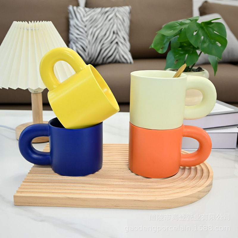 胖胖陶瓷马克杯可印LOGO简约家用大耳朵手柄水杯咖啡酒店礼品杯子