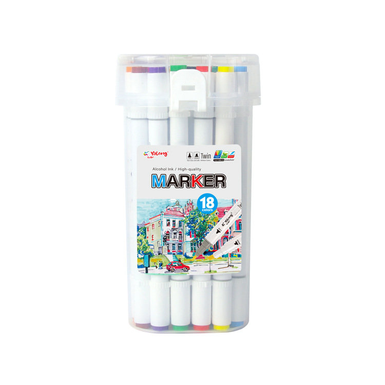 Yalong Cross-border 18-color double-pointed alcohol ink Marker, high-quality bucket smooth marker, office & School