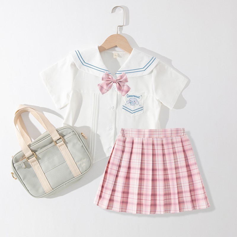 Niña jk traje uniforme 2025 niños college traje de verano camisa manga corta falda plisada traje de rendimiento six one Application Scenario