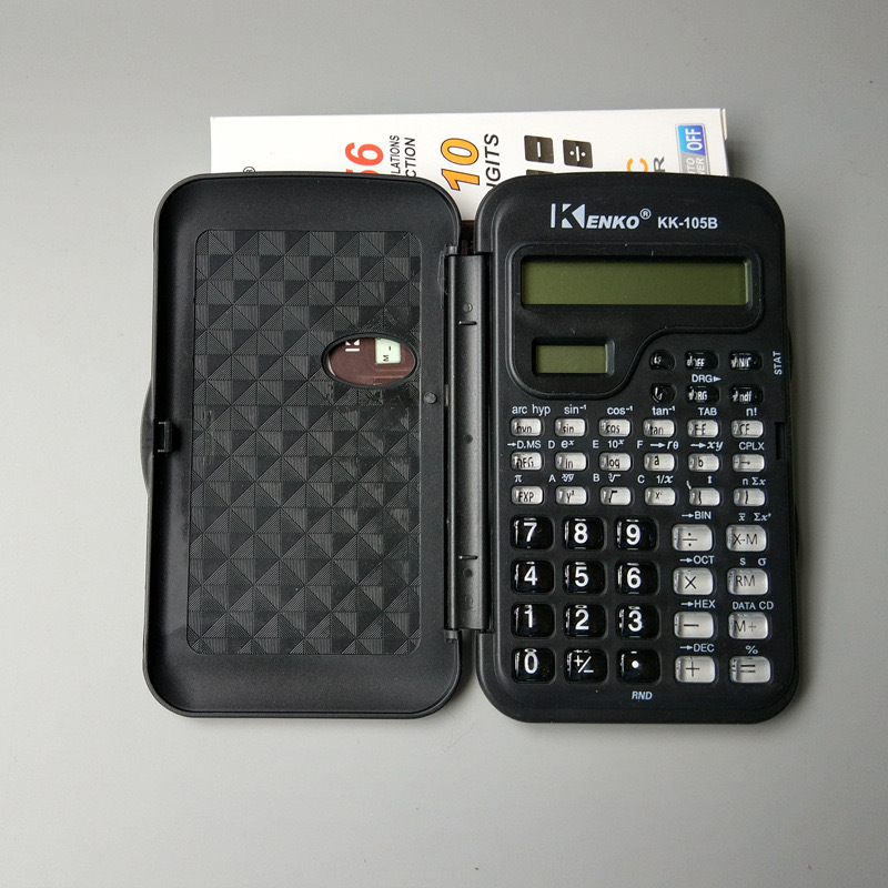 A multi-functional scientific function calculator with time and dual screens for student exams Specification image