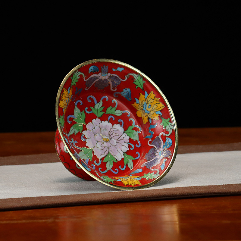 Cloisonne offering cups, traditional copper body, cloisonne enamel, polished, eight-auspicious, tray, double-layer offering cups details Picture