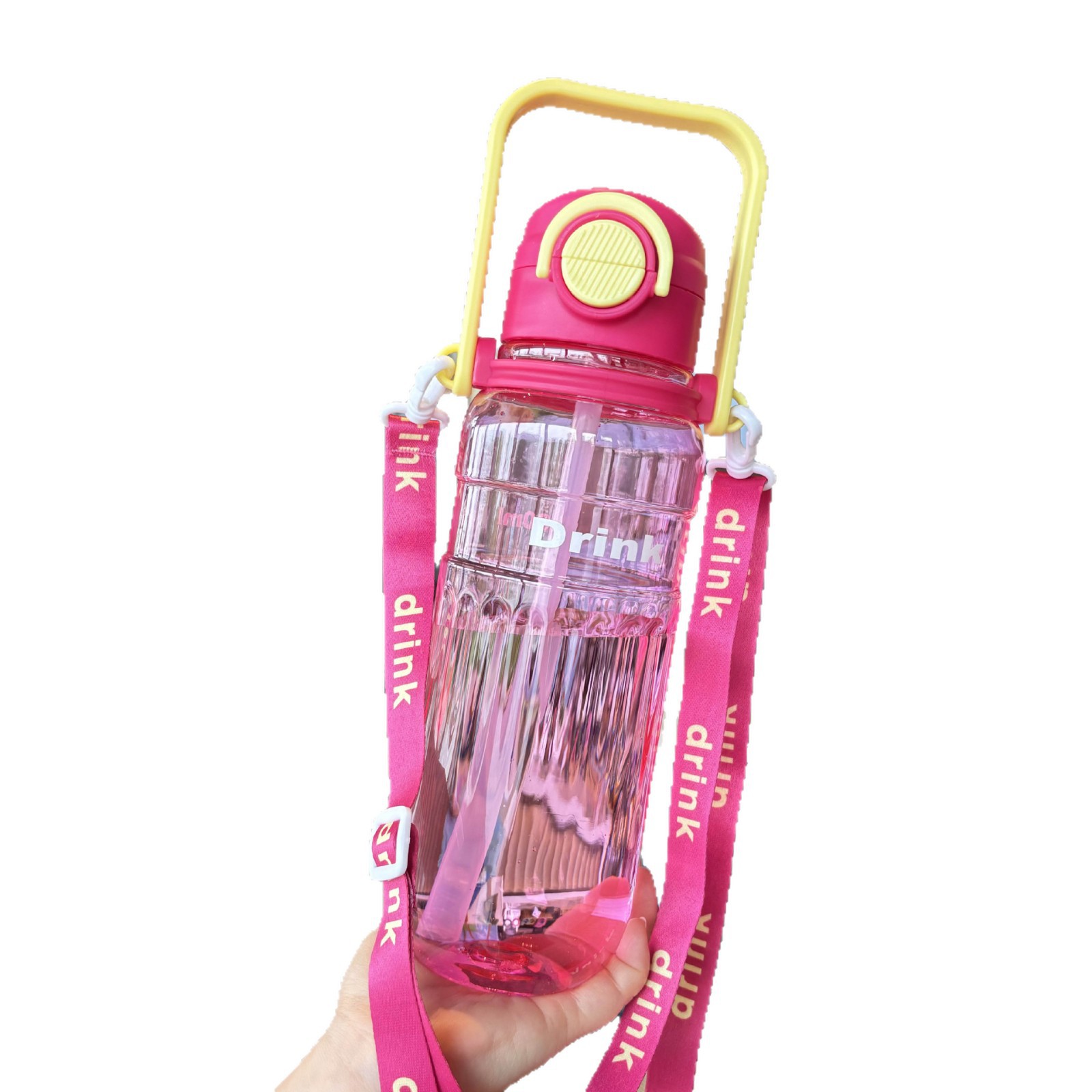 Outdoor sports and fitness 1.2L large capacity water bottle, double lid, bouncing straw cup, water bottle carrier, portable for students Item Picture