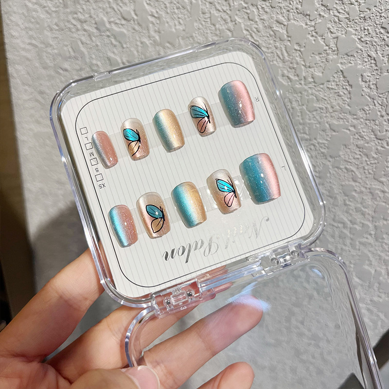 Cat-eye wearable nail, detachable nail plates, nail plates, rainbow cat-eye butterfly, French nail patches, ballet nail plates Application Scenario