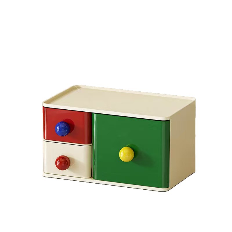 多巴胺桌面收纳盒ing风抽屉式可叠加防尘置物盒文具杂物整理盒子白底实物图