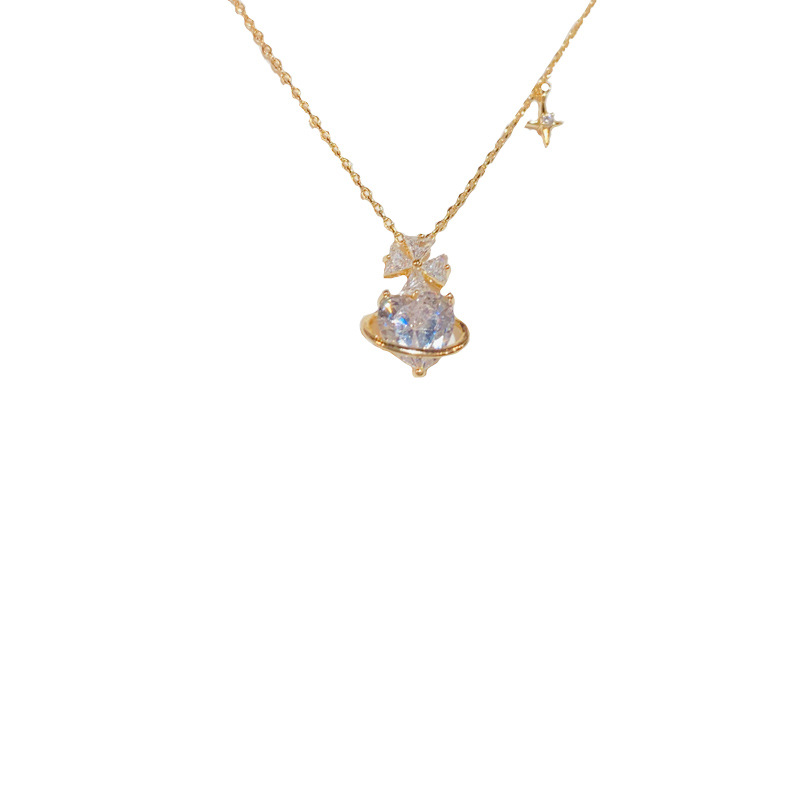 This Japanese and Korean fashion, light luxury, slightly inlaid zircon flower planet necklace is a unique and stylish design with a versatile collarbone chain accessory Item Picture