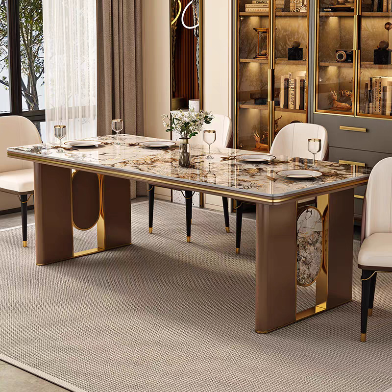 Star Factory wholesals new light luxury dining table and chair sets, high-end designer large plate dining tables, modern and simple bright rock plate dining tables details Picture
