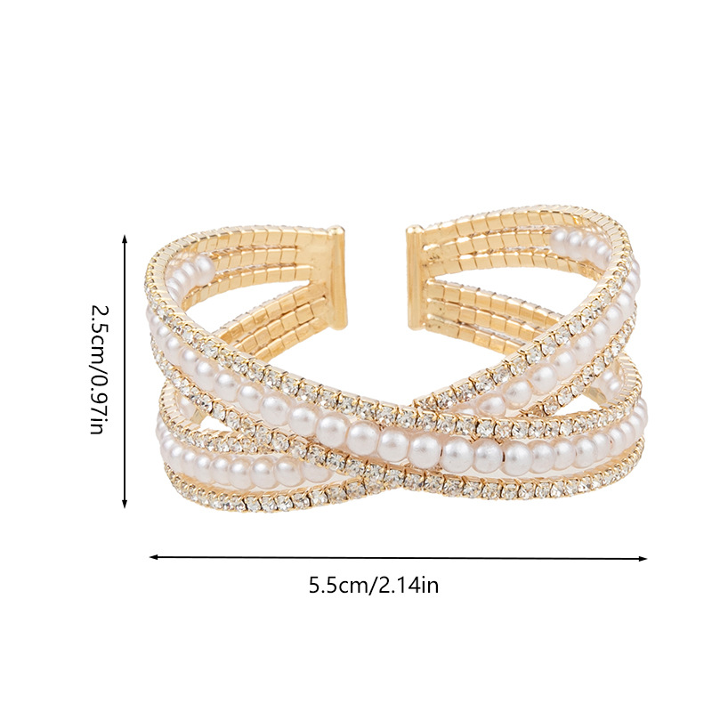 Manufacturer's supply of cross-border classic water diamond bracelets, steel wire elastic opening adjustable jewelry, women's banquet dress accessories, pearl jewelry Specification drawing
