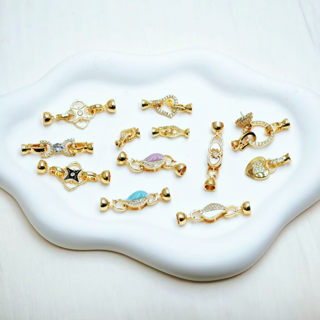 Gold-plated, color-preserving, and design-savvy zircon abalone with interlocking pearl buckles for DIY bracelet and necklace accessories