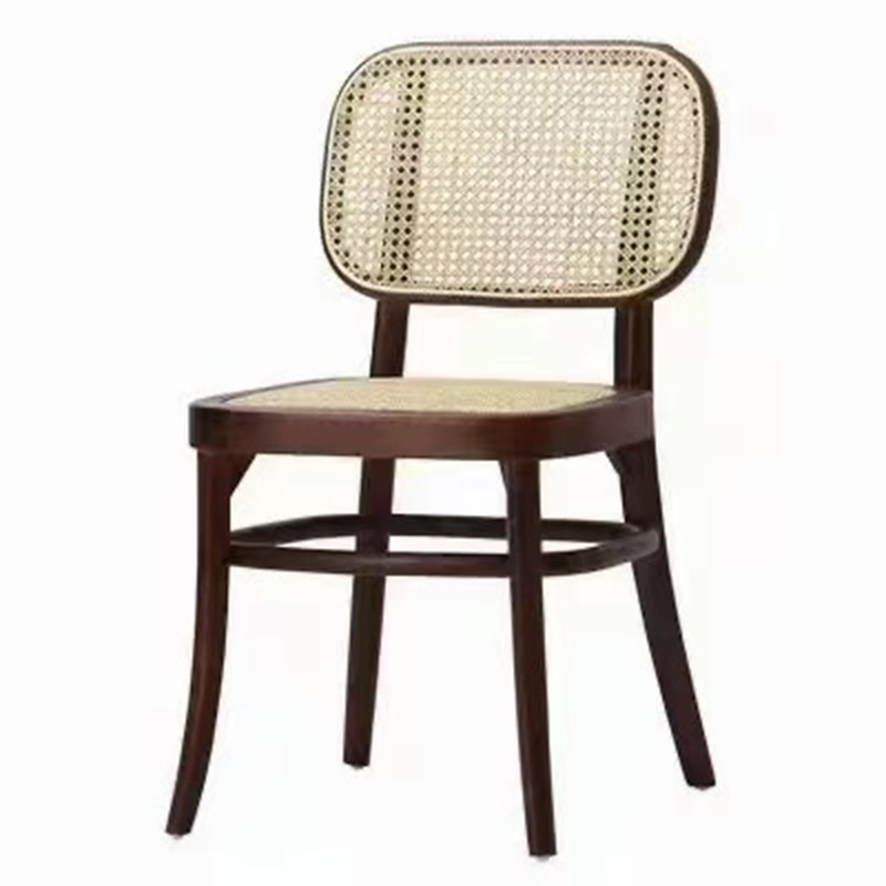 现代简约室内藤编椅室外阳台K椅日式实木餐椅户外ins桌椅靠背藤椅白底实物图