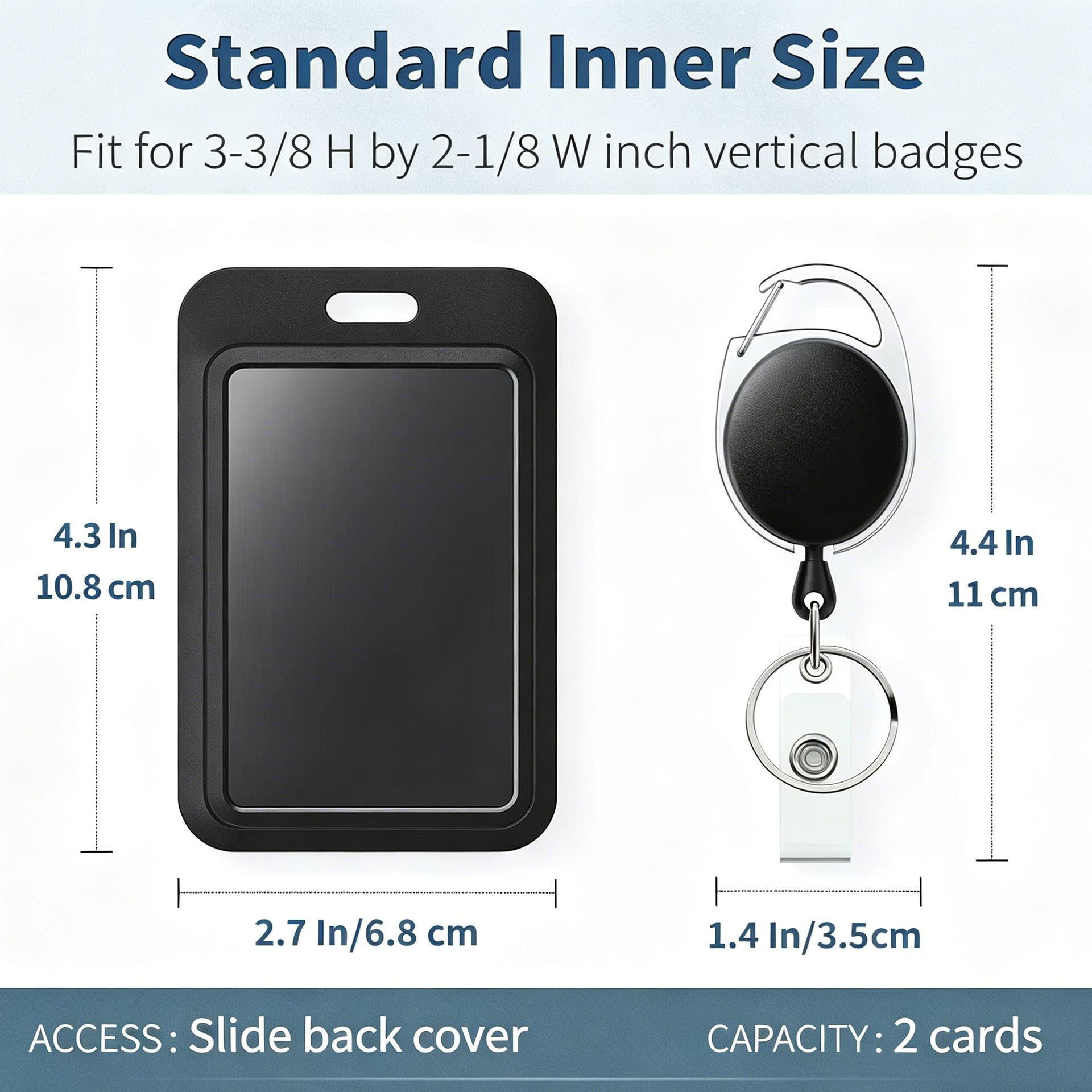 Oval with a back clip, retractable ID card holder, keychain, double-sided work ID card, black push-fit card holder set details Picture