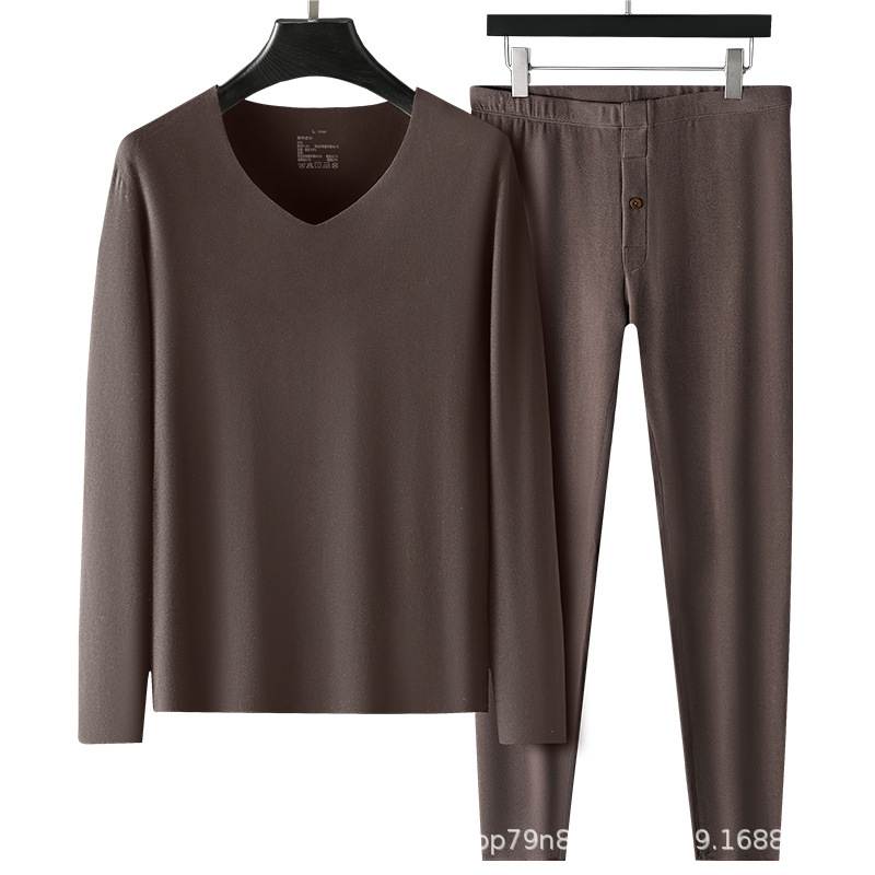 保暖内衣/秋衣秋裤/内衣套装保暖/圆领秋衣秋裤男女通用/羊绒保暖裤白底实物图