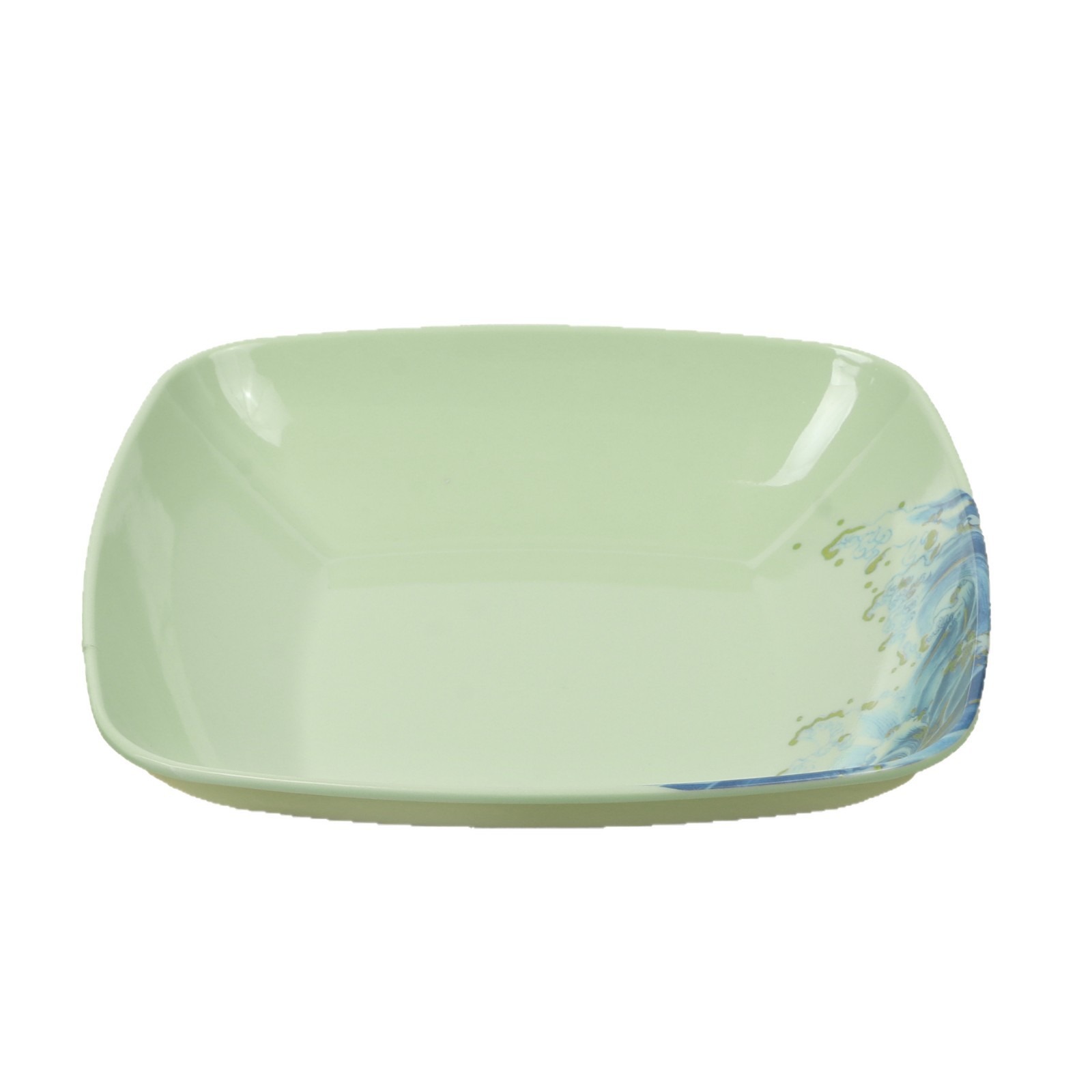 Green wave plate melamine tableware for foreign trade, square deep plate dinner plate, cross-border bestseller, commercial durable square plate Item Picture