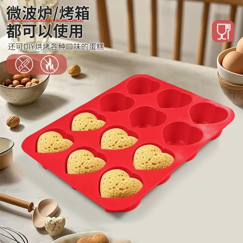 Baby accessories love mod nueva llegada 12 agujeros de silicona cake mold silicona de grado alimenticio 12/24 agujeros de amor cake baking mold