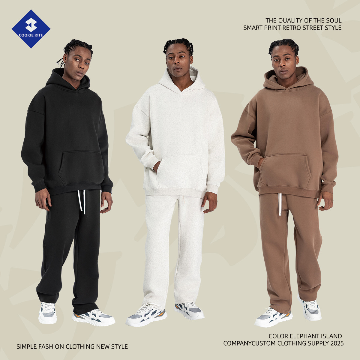 CAI Xiang Island Men's Wear - Autumn and Winter hoodie for men, loose fleece American streetwear brand 350g hoodie for men details Picture
