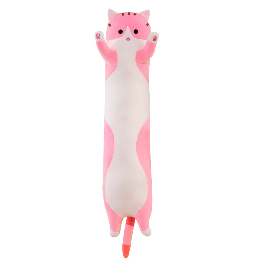 跨境大号长条可爱猫咪抱枕公仔外贸陪睡靠枕女生礼品毛绒玩具批发白底实物图