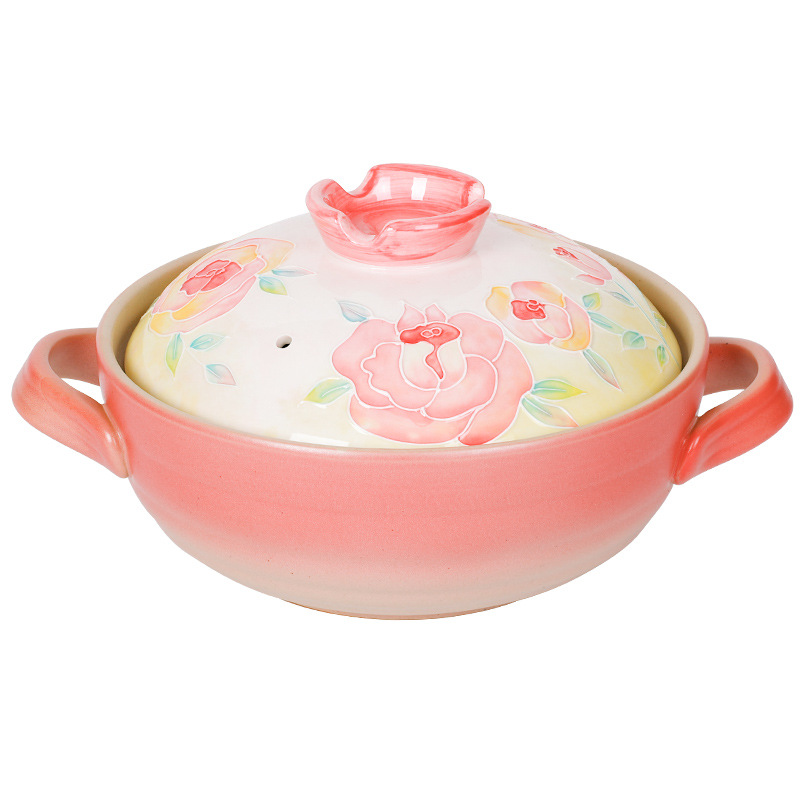 Tao Bao Wang hand-painted pile color clay pot, high-temperature resistant ceramic soup pot, household soup stewing ceramic pot with underglaze color relief Item Picture