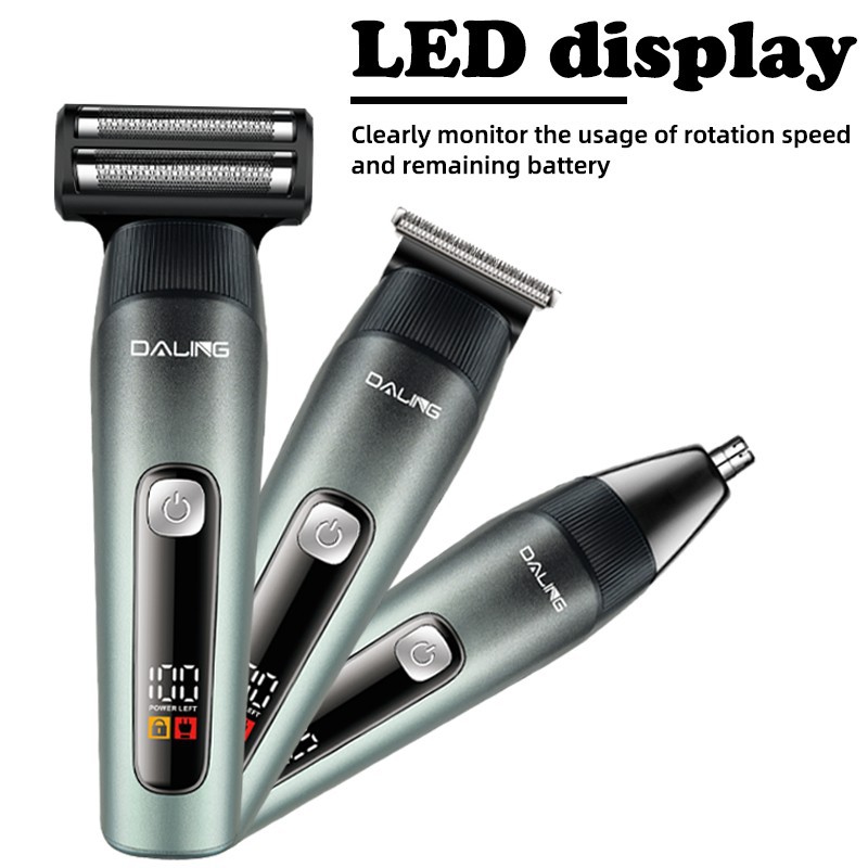 DALING DL-9507 profesional hombre 3in1 afeitadora pelo de la nariz eléctrica corte de pelo USB recargable pantalla digital Specification image