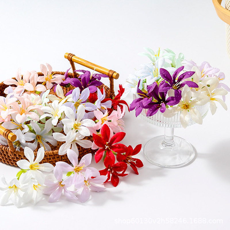 跨境露水百合仿真花diy材料包花头头饰花环花墙装饰配件批发