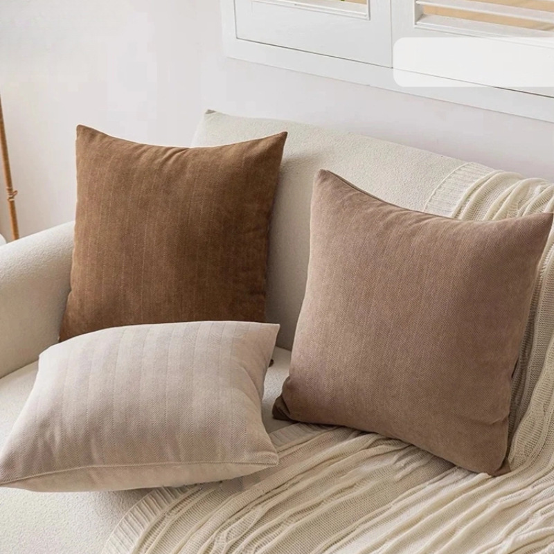 Solid color Chenille pillowcase, Nordic simple cream style, coffee-brown large cushion pillow, waist rest against the sofa back Specification image