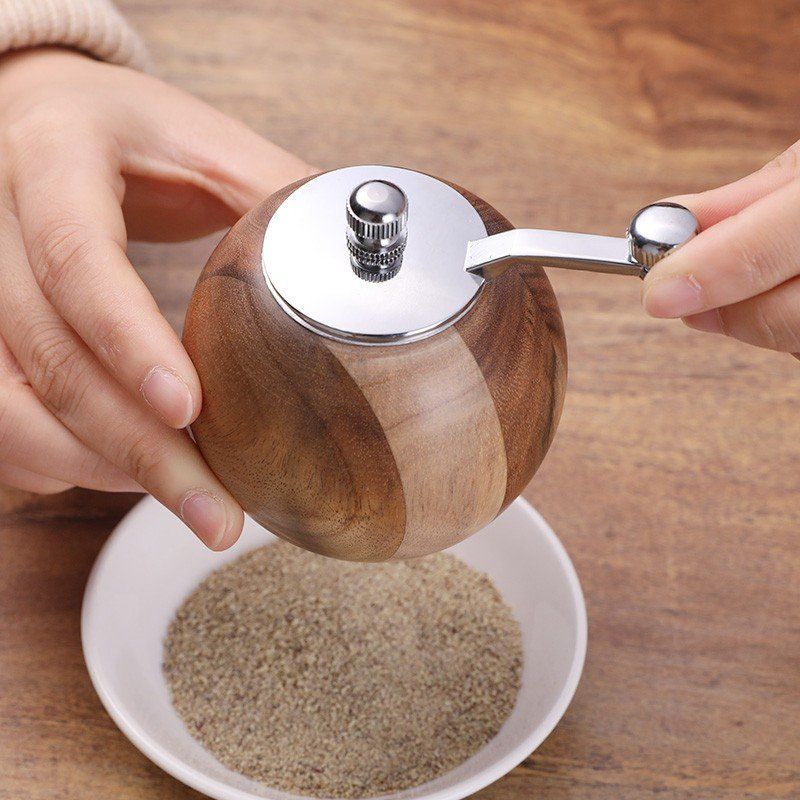 Hand-cranked pepper powder grinder, wooden black pepper granule crushing tool, adjustable coarseness, freshly ground Sichuan pepper seasoning bottle