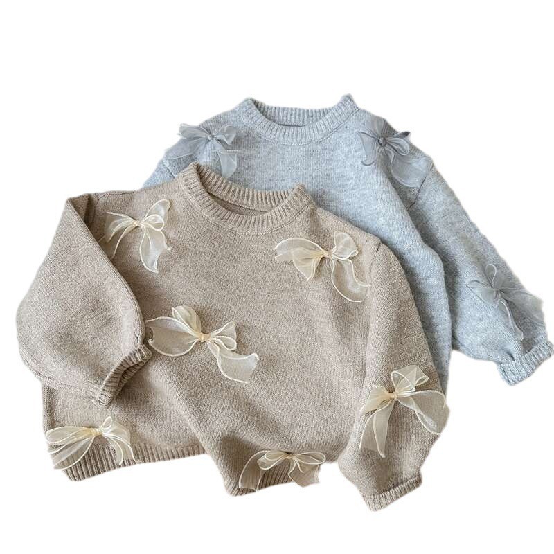 Tongxingyuan Korean children's sweater Spring and Autumn New Style stylish girls' Korean-style children's bow knitted sweater Item Picture