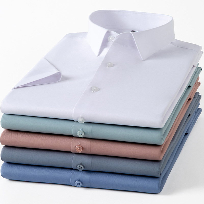 Men's mulberry silk short-sleeved shirt 2022 new summer half-sleeved solid color square collar no pocket business casual shirt details Picture