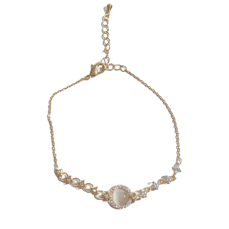 Korean-style, fashionable and simple diamond-encrusted cat's eye stone circular bracelet, personalized, light luxury, versatile and high-end jewelry wholesale Item Picture