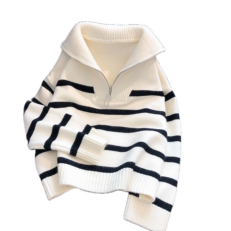 Korean loose striped high-neck base knitted sweater for women, a versatile sweater for women in autumn and winter Item Picture