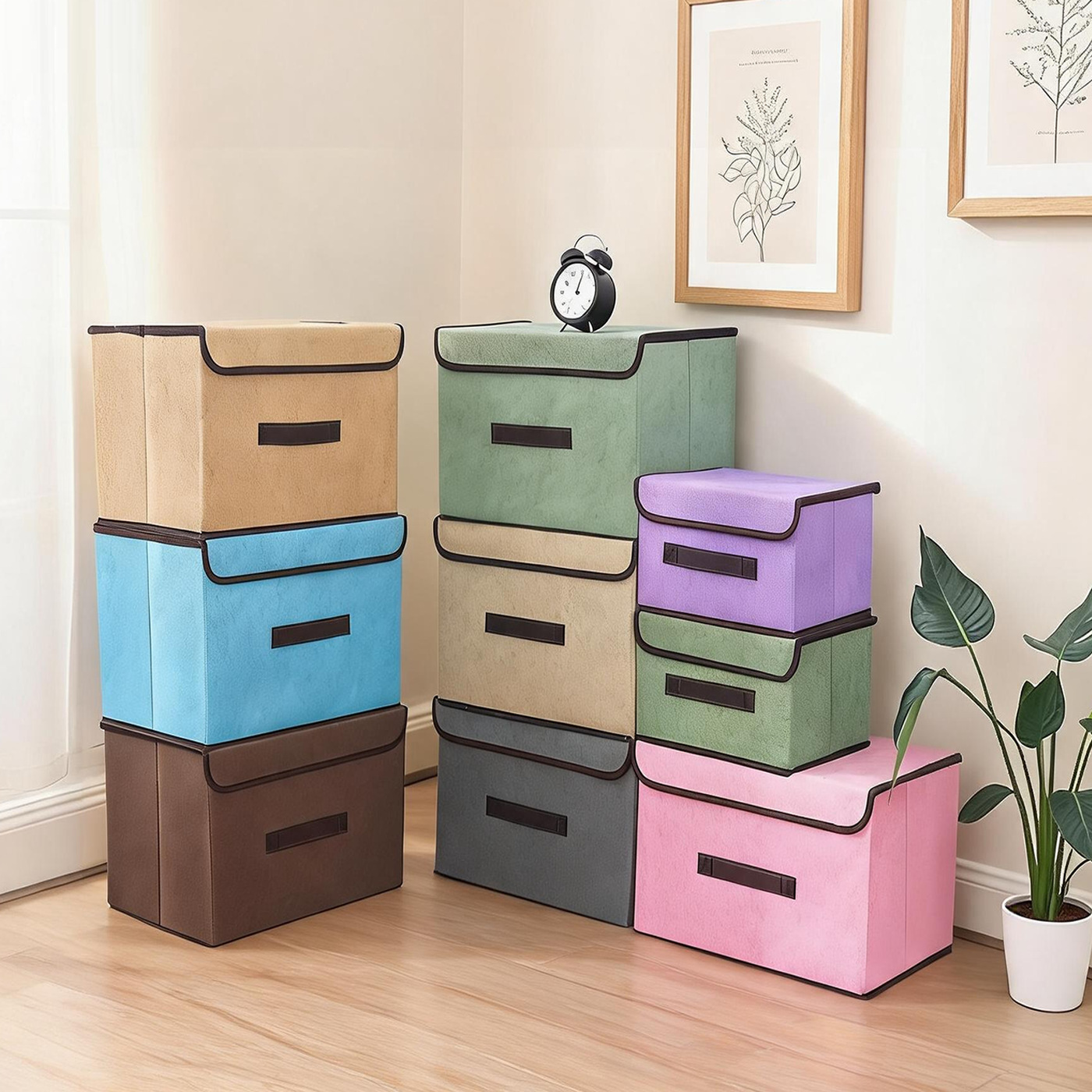 Fabric foldable clothes dust-proof storage box, miscellaneous toys storage box, wardrobe organizing storage box, large size with lid