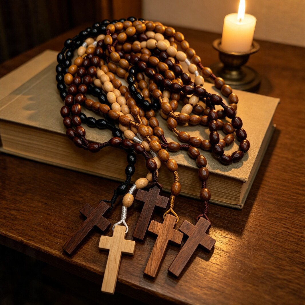 A set of 5 pieces of 8*10mm rice-shaped wooden prayer bead necklaces, hand-woven vintage rope accessories, cross-border supply Specification image