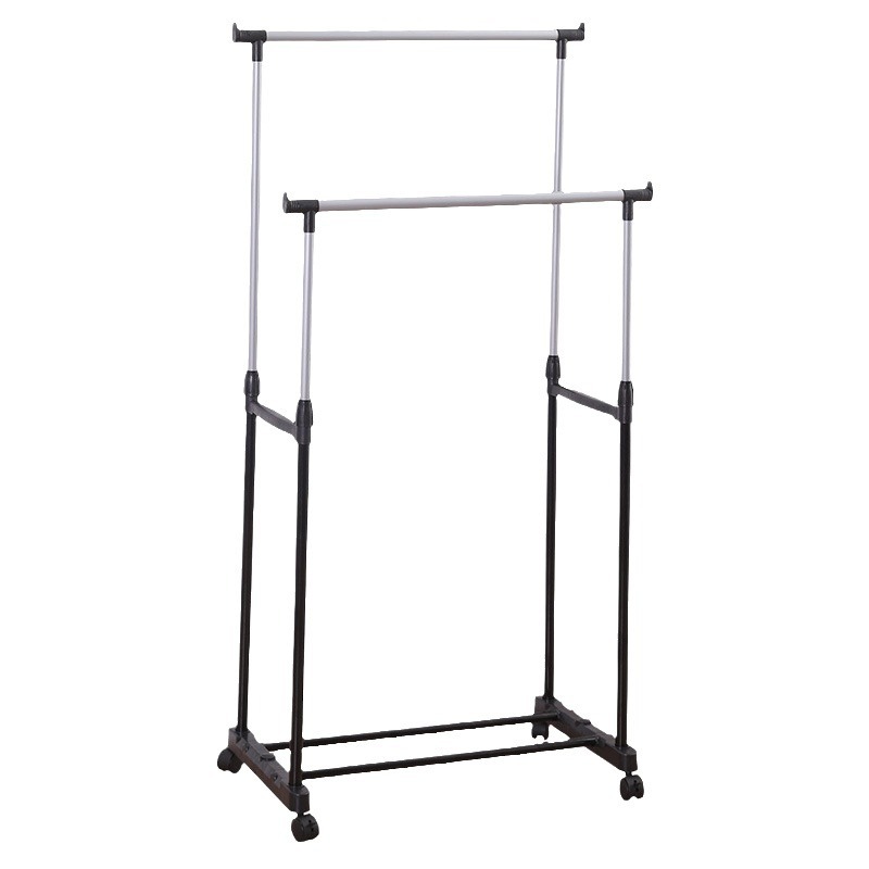 Single and double bar clothes drying poles, floor-standing multi-functional steel pipe simple drying racks for small-sized family bedroom balconies with wheels Item Picture