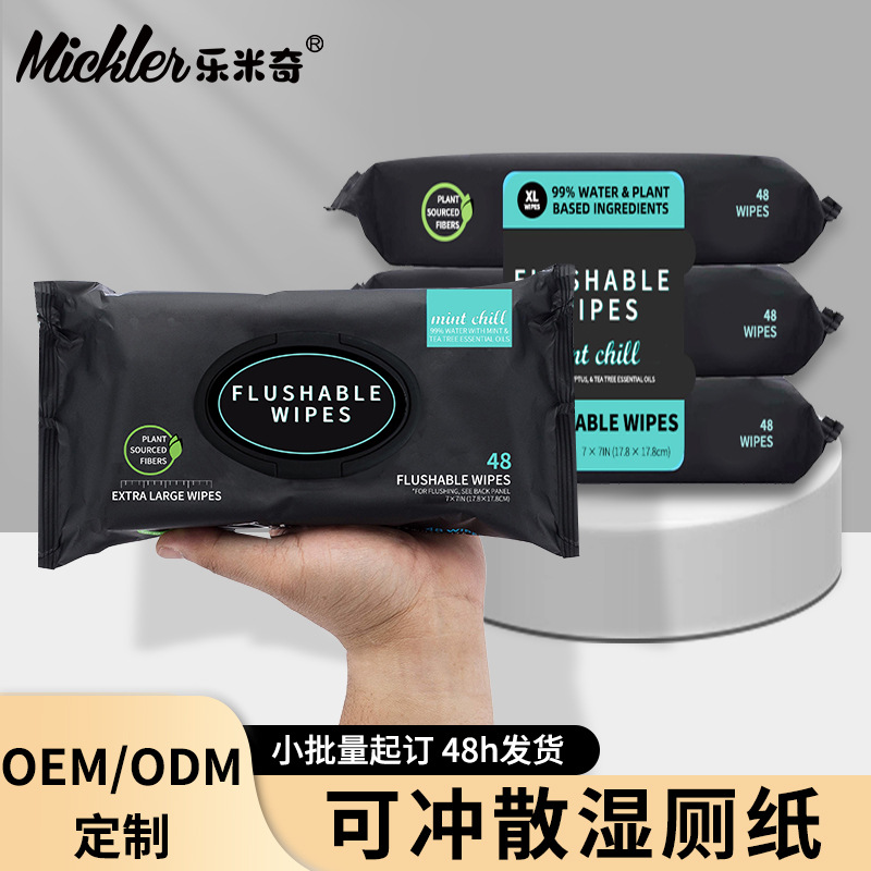 跨境定制可冲散湿厕纸48抽家用孕婴无敏厕巾可降解清洁湿厕纸