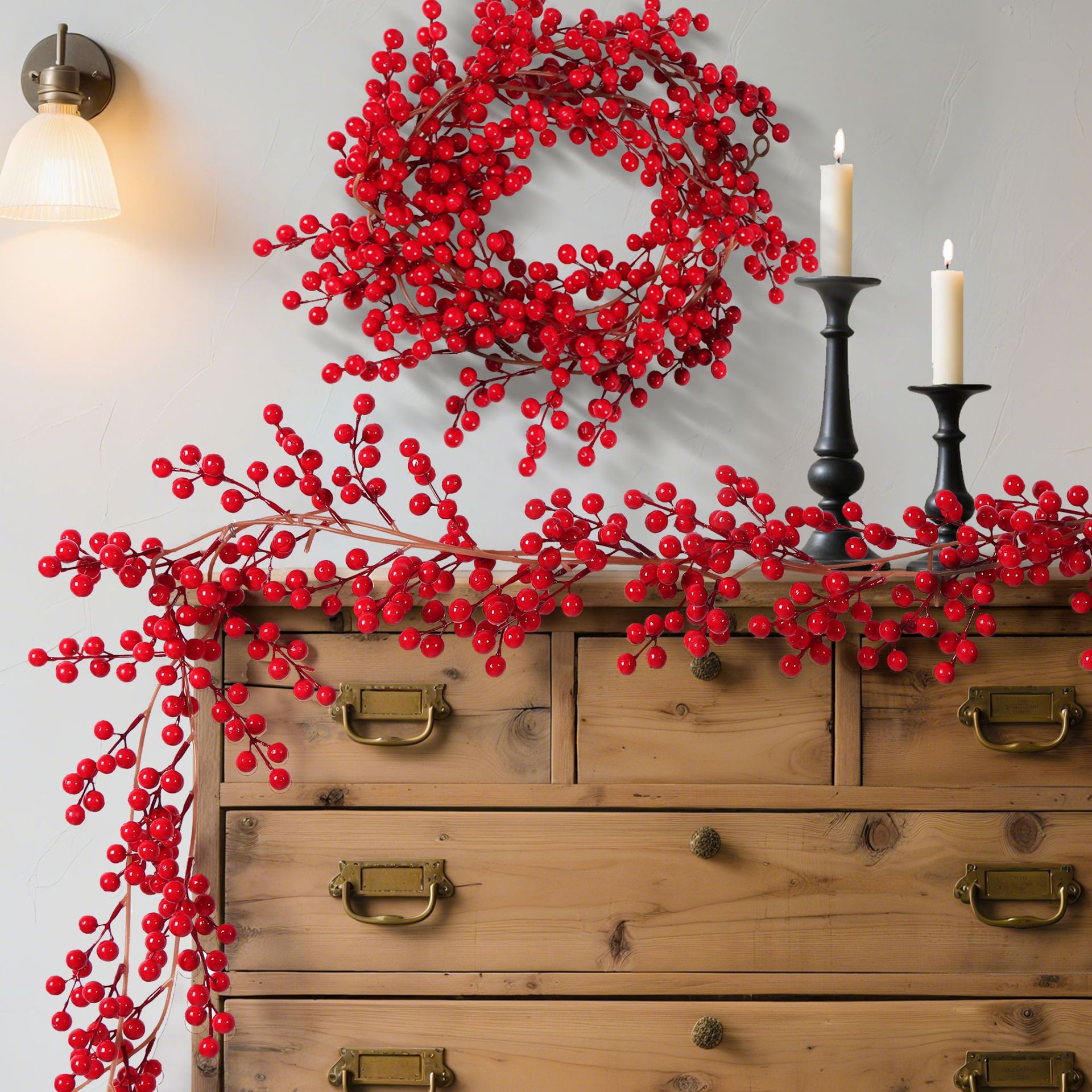 Amazon nueva llegada atmósfera de navidad decoración del hogar artículos bayas rojas cross-border venta caliente simulación fruta roja ratán Specification image