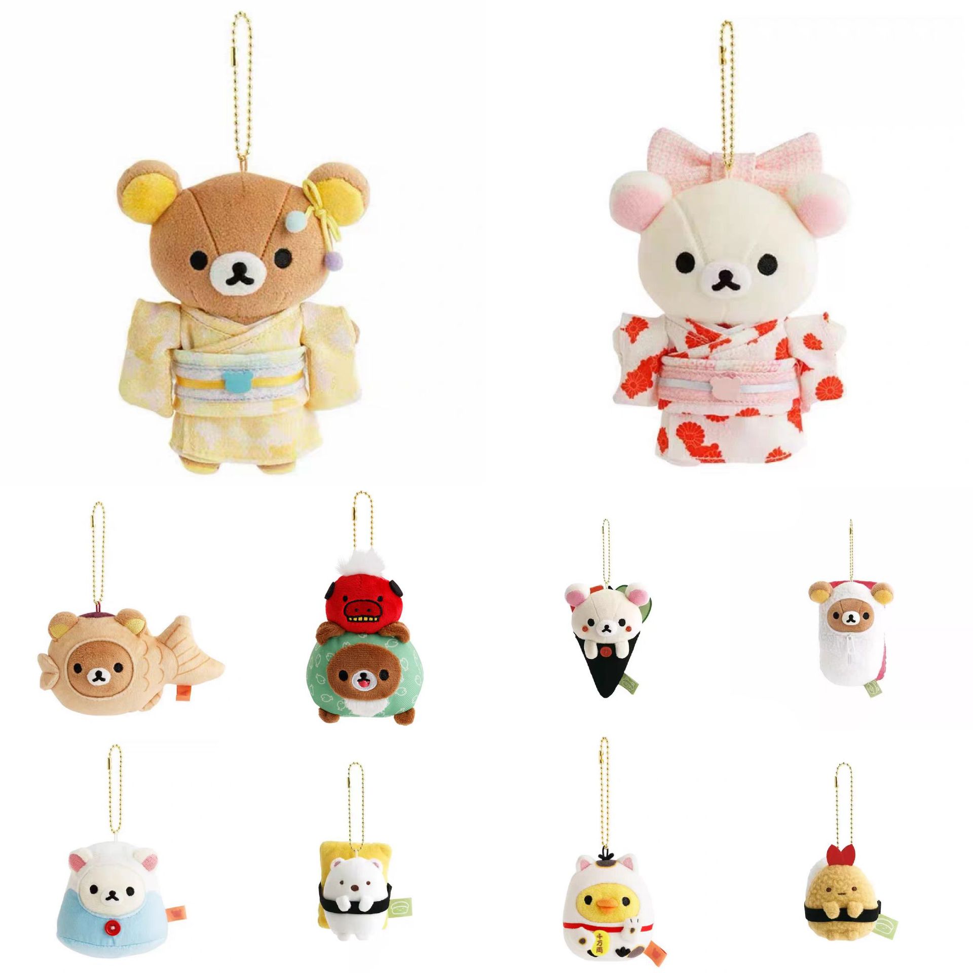 日系新款轻松の熊变身和服款鲷鱼冰激凌富士山寿司草团子毛绒挂件