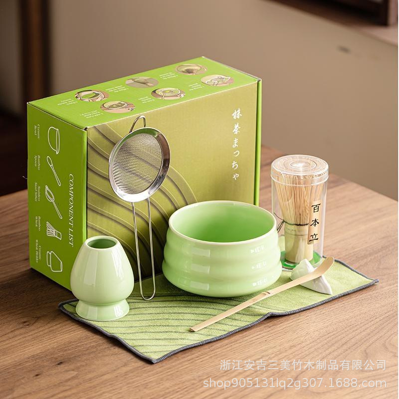 跨境抹茶碗清新简约风茶筅日式百本立抹茶刷打工具茶筅立茶具套装