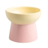 Wholesale of color-blocking ceramic cat bowls with high legs to protect the cervical vertebrae, cat food bowls, cat and dog basins, drinking bowls, and pet snack bowls Item Picture