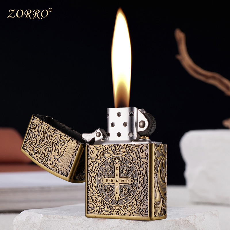 ZORRO ZK26 Constantine Retro embossed kerosene Lighter, an old-fashioned creative and trendy gift lighter for men details Picture