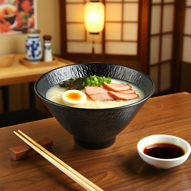 Customized melamine tableware, black conical bowl, thickened commercial Japanese ramen round bowl for restaurants, ramen shops and hotels details Picture