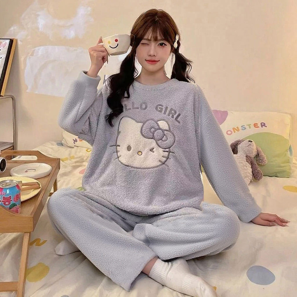 Korea2025 Autumn/Winter Velvet Coral velvet pajamas for girls, cartoon Dachshund soft girls, thick and warm home wear details Picture